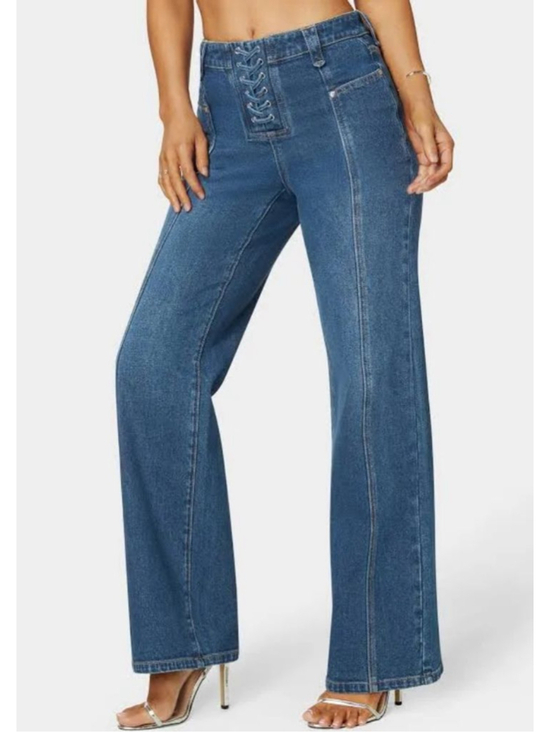 bebe Denim - Bebe NWT High Waist Lace Up Wide Leg Jeans Size 32